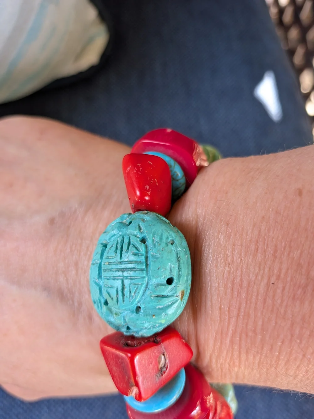 Chunky Colorful Turquoise & Coral Statement Bracelet - Women Jewelry